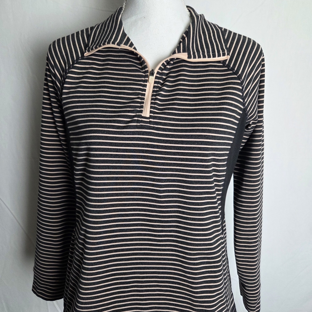 Talbots Gray and Peach Striped Top UPF 50t Sun Protection Women's Med Petite
